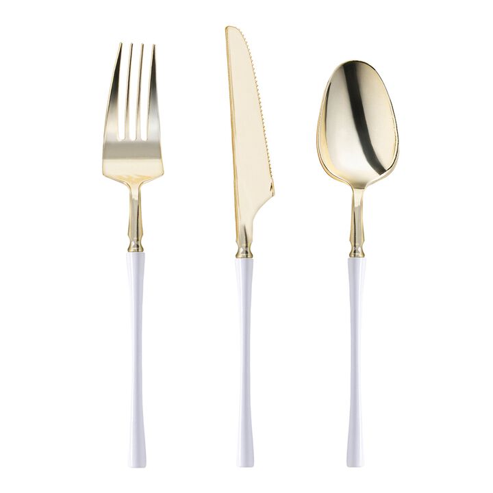 Gold with White Handle Moderno Plastic Cutlery Set (240 Sets)