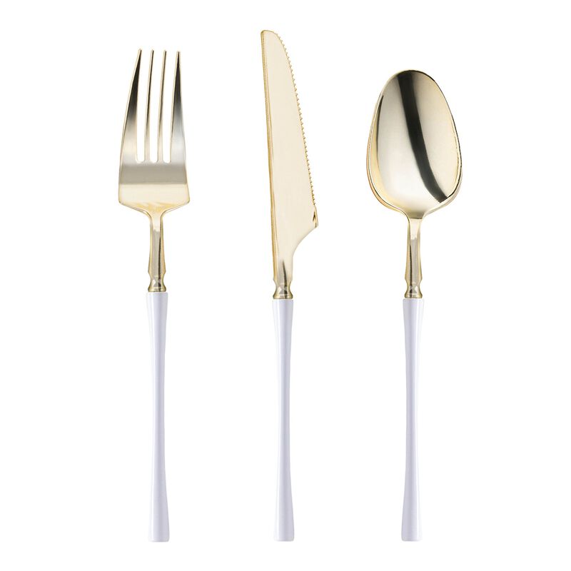 Gold with White Handle Moderno Plastic Cutlery Set (240 Sets) image number 0