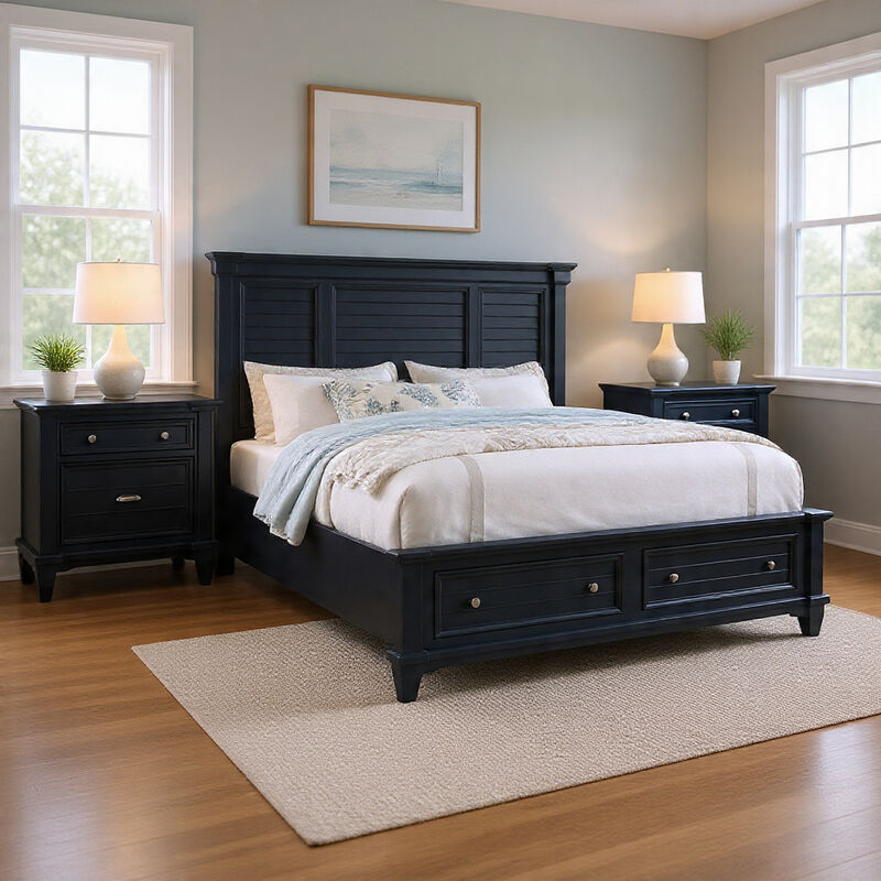 Queen Bedroom Set, Slate Blue, Nickel Wood, 3 Piece Set with 2 Nightstands image number 1