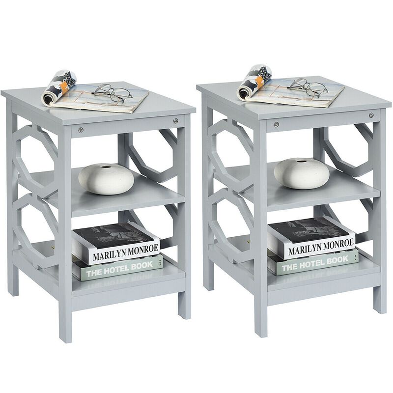 Set of 2 3-tier Nightstand Sofa Side End Accent Table Storage Display Shelf
