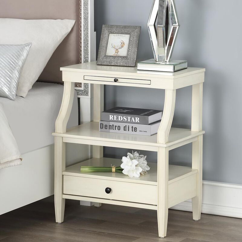Comfort Pointe Newton Antique White Storage Nightstand