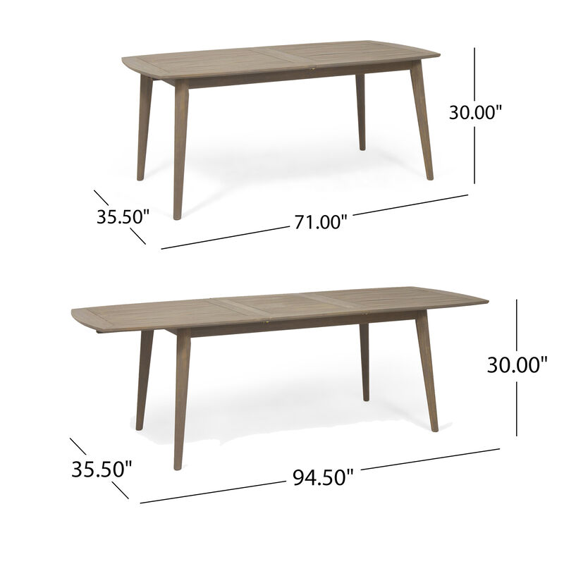 Sumona Outdoor Dining Table, Extendable, Brown Acacia Wood, 71-95 Inch image number 5
