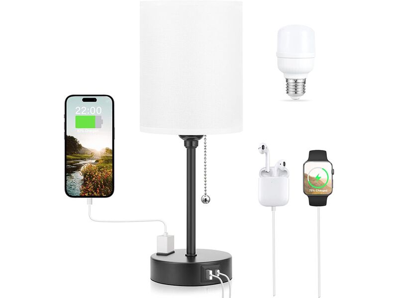 Pull Chain Table Lamps with AC Outlet