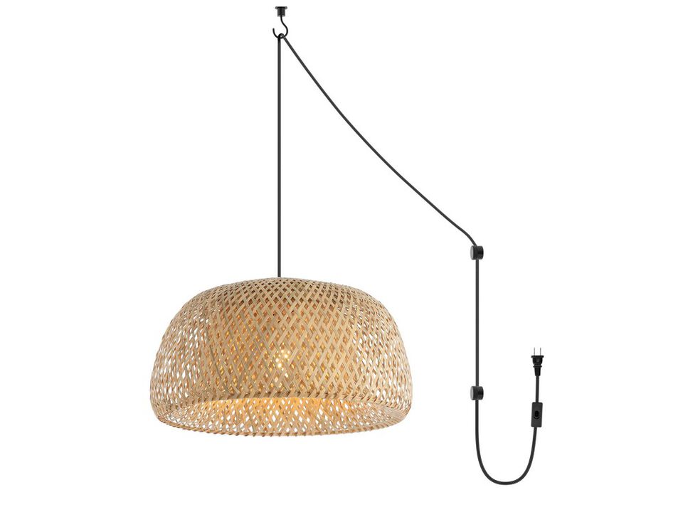 Mateo 1-Light Farmhouse Coastal Bamboo 180" Cord Plug-In or Hardwired LED Pendant