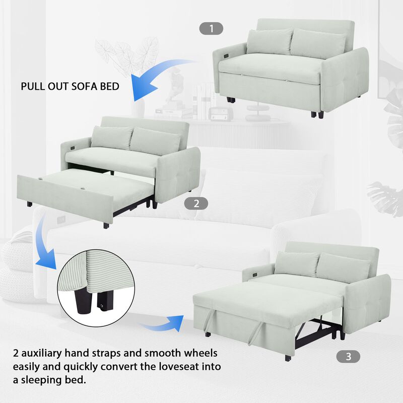 Clihome Multi-Angle Reclining Soft Corduroy Sofa Bed,3-Position Adjustable Backrest with USB Ports image number 3