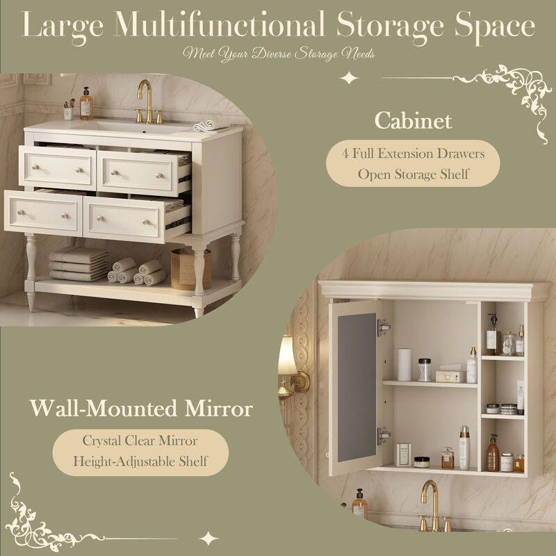 Merax Bathroom Vanity Set with Ceramic Sink & Mirror Cabinet image number 5