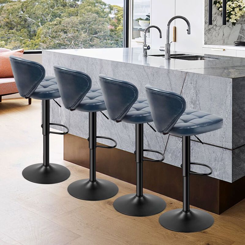 PU Leather Swivel Bar Stools Set of 2, Modern Hydraulic Adjustable Counter Height Stools, Steady Water Resistant Iron Frame 360&deg; Kitchen Island Chairs image number 4