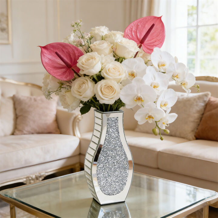Silver Mirror Crushed Diamond Vase Mirrored Desktop Decor for Dry Flowers Home