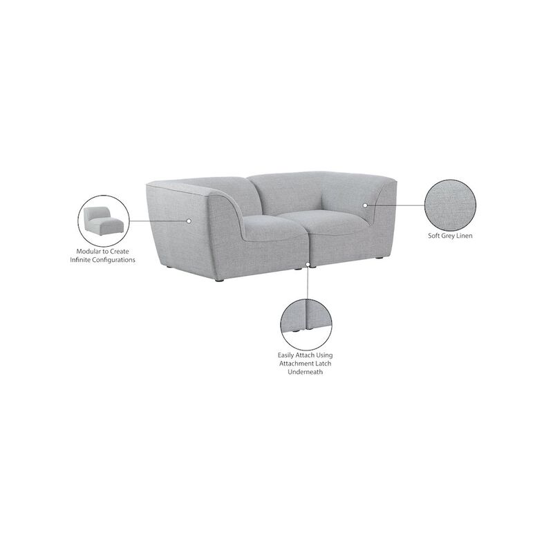 Meridian Furniture Miramar Grey Durable Linen Textured Modular Sofa