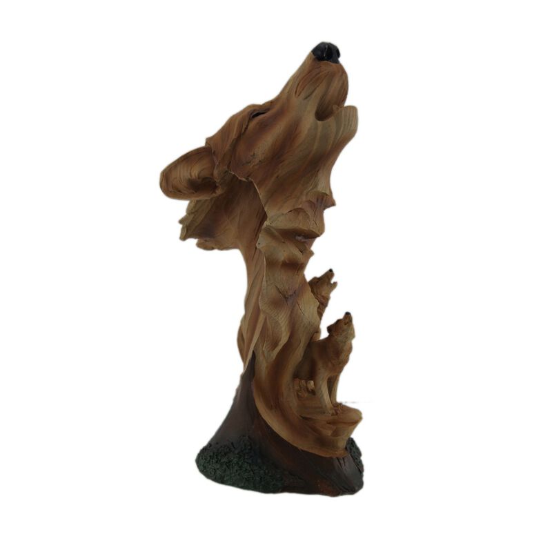 Carved Wood Look Howling Wolf Couple Figural Statue image number 1