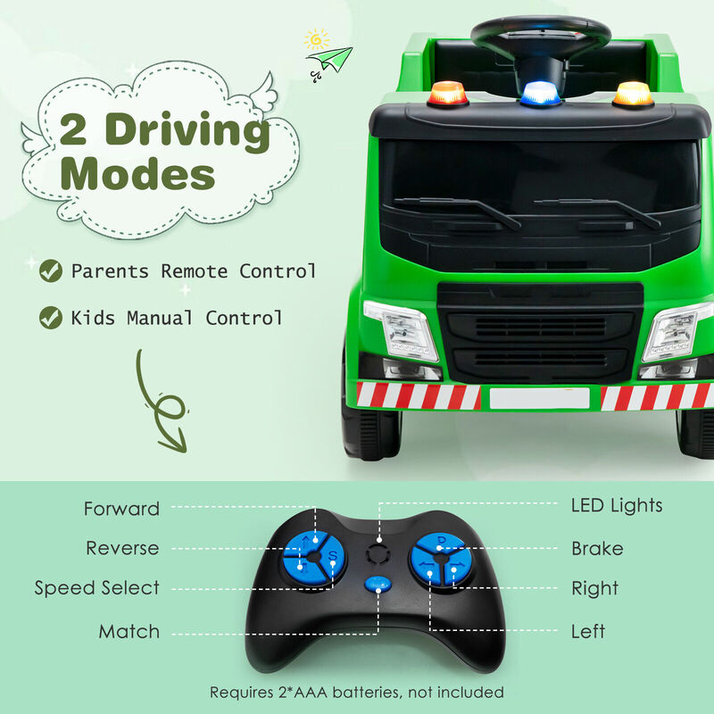 Kids Ride On Garbage Truck Toy with 6 Accessories and Realistic Warning Lights-Green image number 5