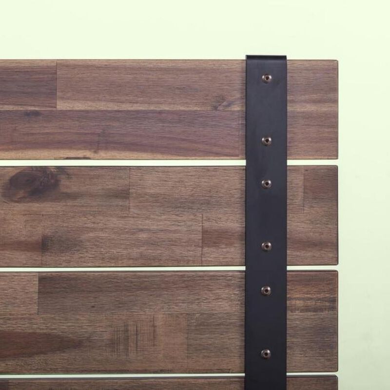 Hivvago King size Farmhouse Wood Industrial Low Profile Platform Bed Frame