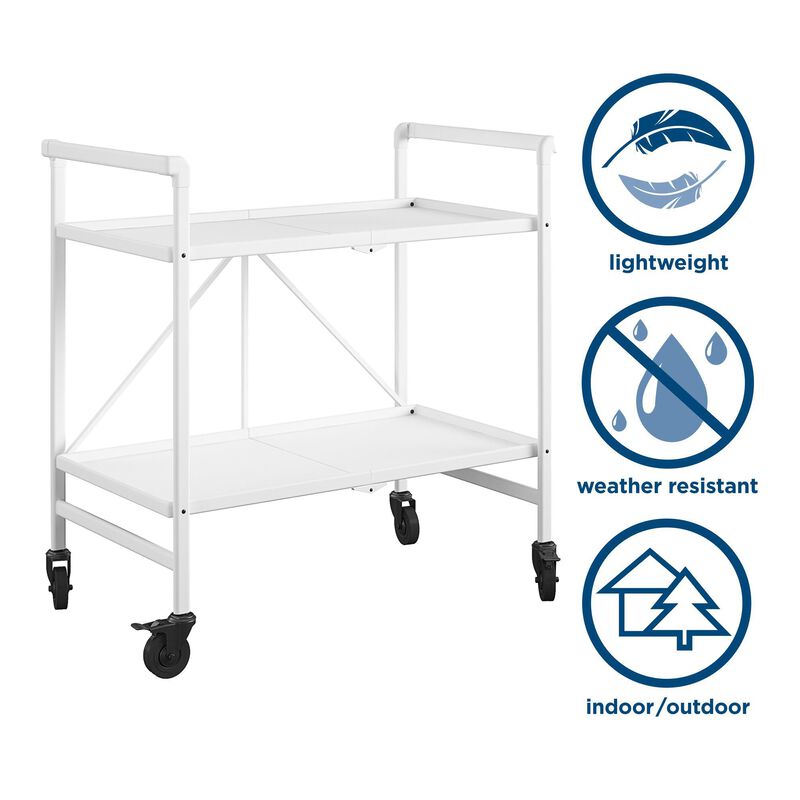 Outdoor and Indoor Folding Serving Cart with Wheels and 2 Shelves