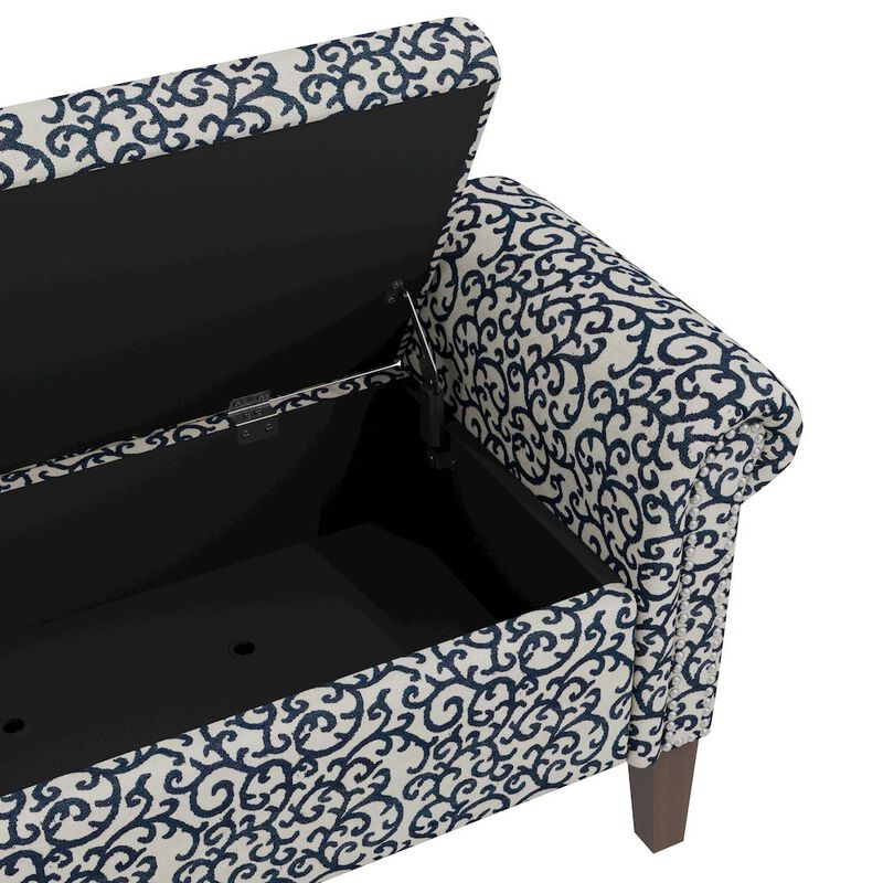 HL Home Furnishings Rolled Arm Storage Ottoman in Black Curly Vine