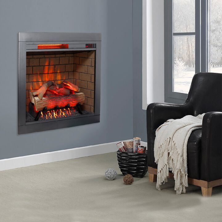 Mondawe 28 Inch Infrared Electric Fireplace with Removable Trim kit Insert, Touch Panel Home Decor Heater With Fire Cracking Sound
