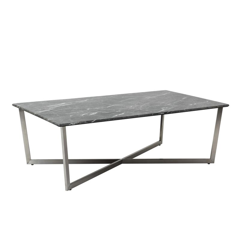 Hivvago 47 Inch  Black and Silver Wood And Metal Cross Legs Coffee Table