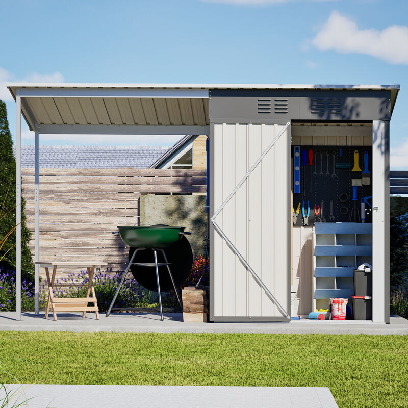 WOW PIONEER Galvanized Steel Lean To Storage Shed  and Open Pergola Combo All Weather Outdoor Garden Shelter image number 8