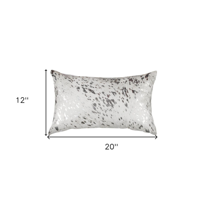 HomeRoots Set of Two 12" X 20" Gray and Silver Abstract Cowhide Lumbar Throw Pillows with Glitter image number 5