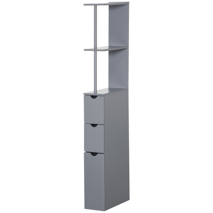 54" Tall Bathroom Linen 2-Tier Cabinet Shelf Storage Cupboard w/ Drawers, Grey