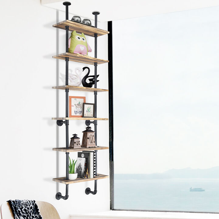 6-Tier Industrial Wall Mounted Pipe Shelves