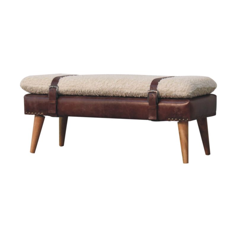 Artisan Furniture Solid Wood Boucle x Mahogany Leather Bench