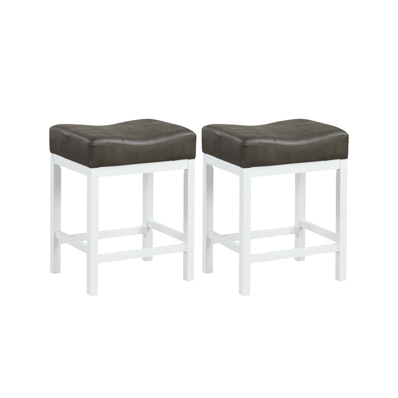Set of 2 Linen Fabric Saddle Stools with Cushioned Seat for Comfort