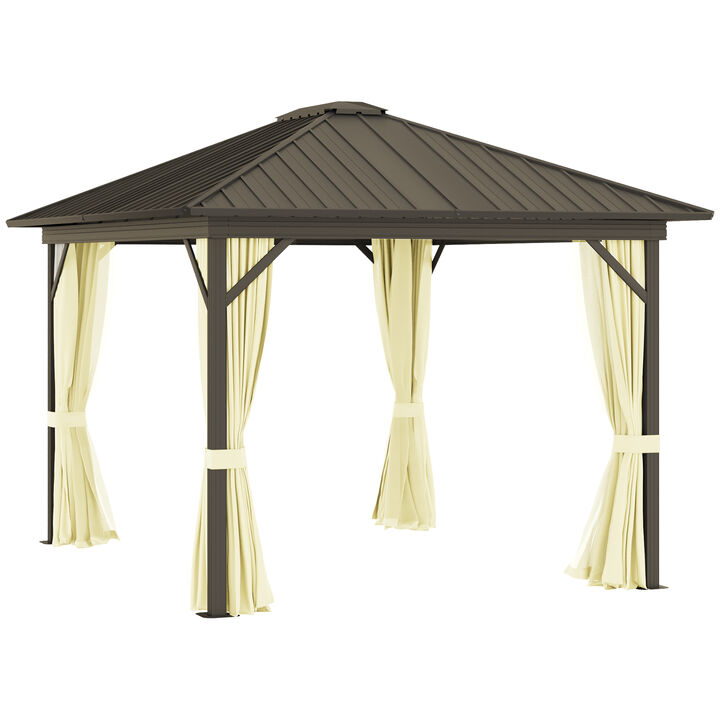 Outsunny 10' x 12' Hardtop Gazebo Canopy with Galvanized Steel Roof, Aluminum Frame, Permanent Pavilion with Top Hook, Netting and Curtains for Patio, Garden, Backyard, Deck, Lawn, Cream White