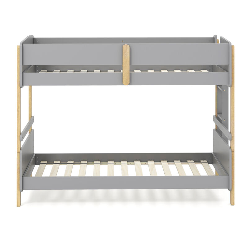 Twin Over Twin Bunk Bed with Ladder Converts to 2 Twin Beds Wood Frame image number 7