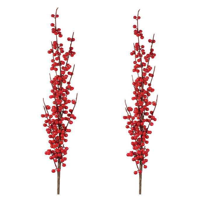 Ilex Berry Stem Set of 2 – Christmas Holiday Decor for Home, Table, and Winter Seasonal Display
