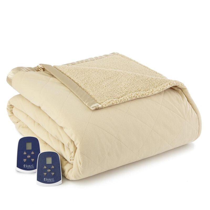 Shavel Micro Flannel Heating Technology Luxuriously Soft Solid Sherpa Electric Blanket - Full 72x84" - Ivory