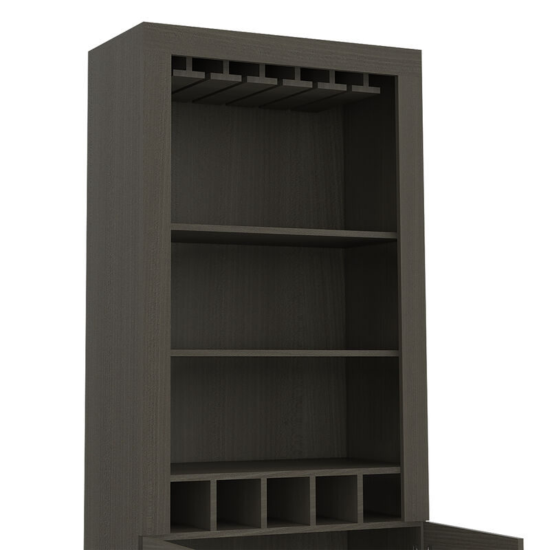 DEPOT E-SHOP Dakota Bar Double Door Cabinet, Five Built-in Wine Rack, Three Shelves, Smokey Oak