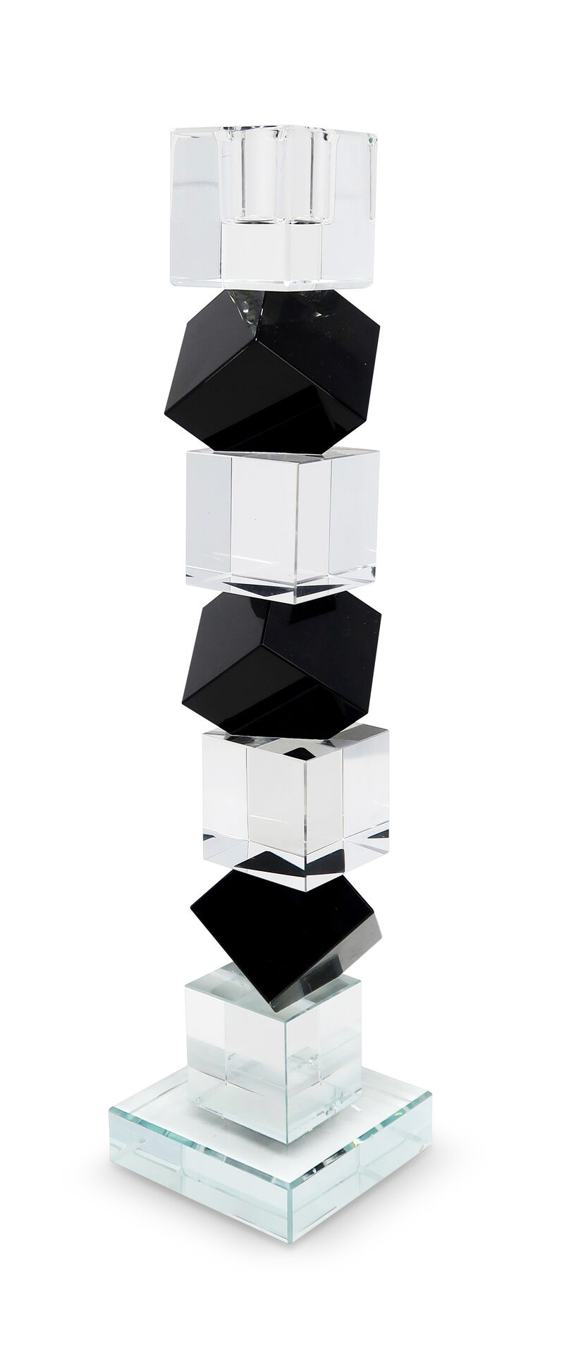 HomeRoots 12" Black And Clear Crystal Tabletop Taper Candlestick