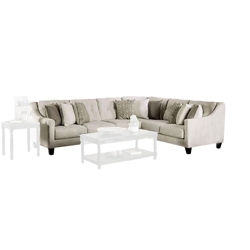Hyna Sectional Sofa, Ivory Chenille, 9 Accent Throw Pillows, 137 Inch - Benzara image number 0