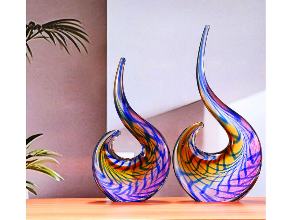 Hand Blown Abstract Peacock Sommerso Art Glass Sculpture