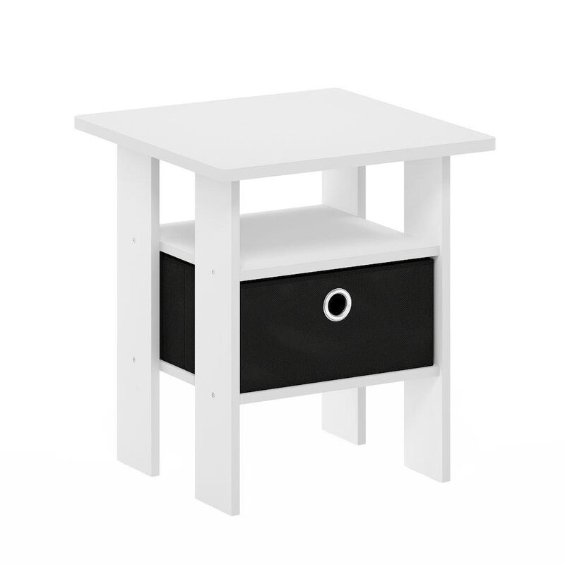 Andrey End Table Nightstand with Bin Drawer, White/Black