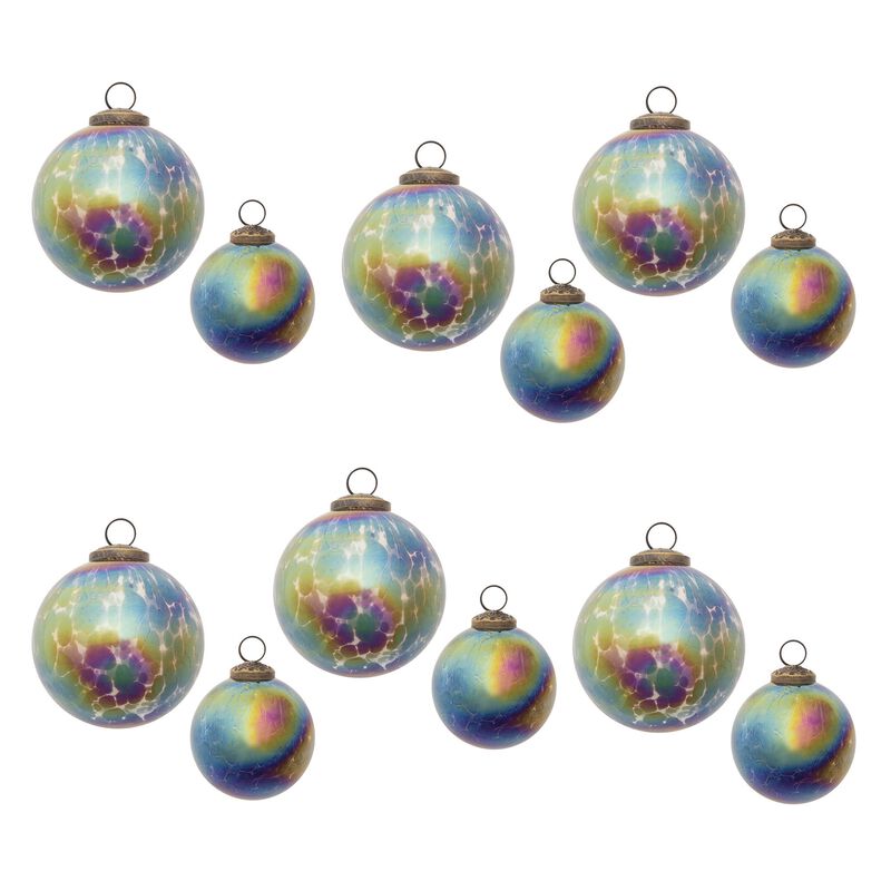 Set of 12 Decorative Iridescent Glass Ornaments for Holiday Tree or Wreath Decor