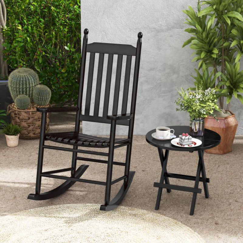 Hivvago High-Back Acacia Wood Outdoor Rocking Chair with Solid Rocking Base