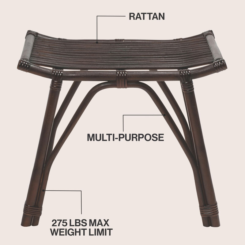 Gabriel Modern Bohemian Handcrafted Rattan/Teak Wood Curved Seat Accent Stool image number 2