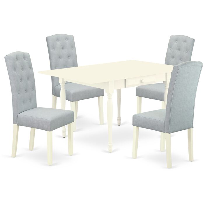 East West Furniture 1MZCE5-LWH-15 5Pc Dining Set - Rectangular Table and 4 Parson Chairs - Linen White Color