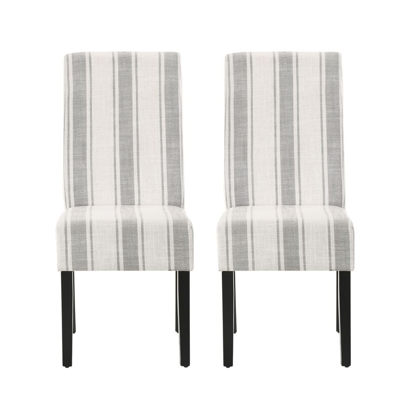 Dinner Chair Set of 2, Retro Style Armless Design, White Gray Stripes image number 0
