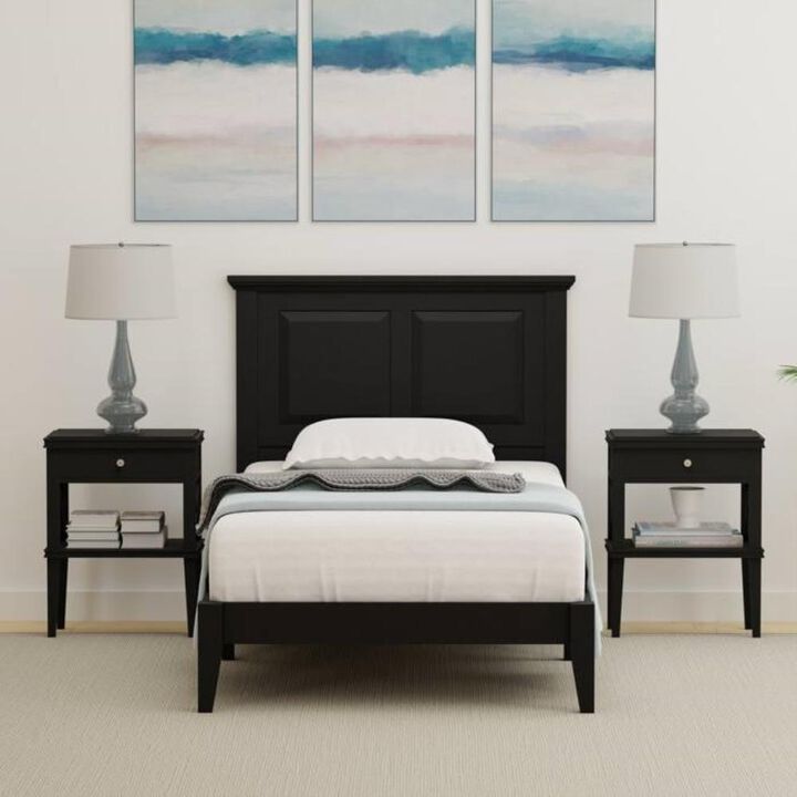 Hivvago Twin Traditional Solid Oak Wooden Platform Bed Frame with Headboard in Black