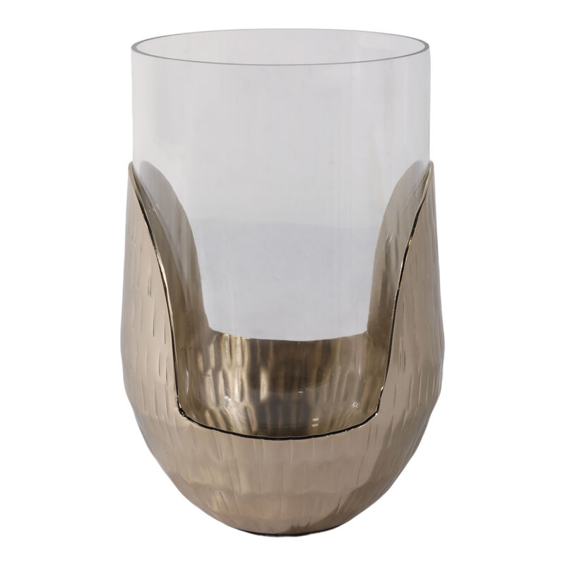 8x5" Metal Base Hurricane Pillar Holder, Gold/ Cle image number 0