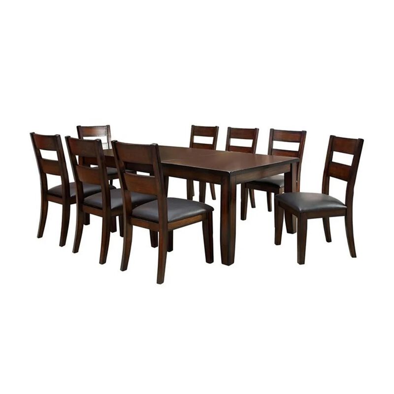Dicky 9pc Dining Set, 60-78in Table, 8 Chair Faux Leather, Cherry Wood image number 0