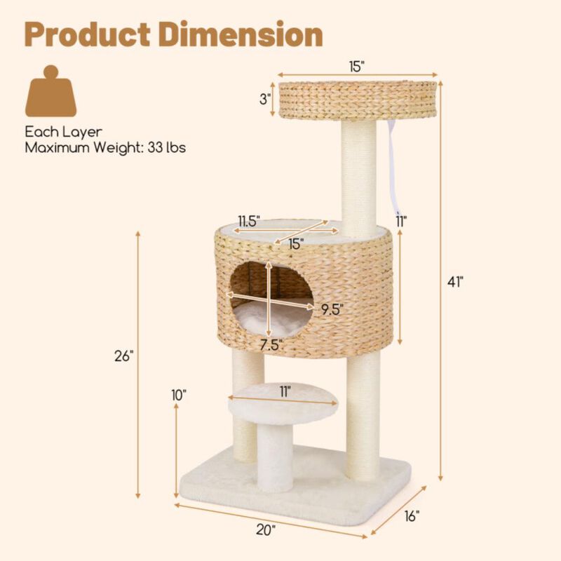 Hivvago Modern Cat Tower Cat Tree with Top Perch Cattail Fluff Condo