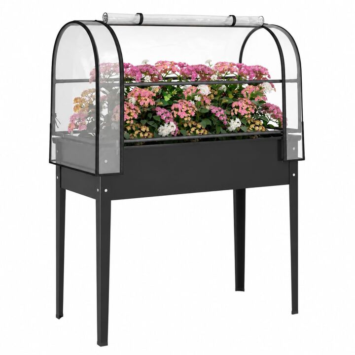 WOW PIONEER Elevated Raised Garden Bed with Removable Greenhouse Cover, Outdoor Planter with Drainage for Flowers Vegetables Herbs