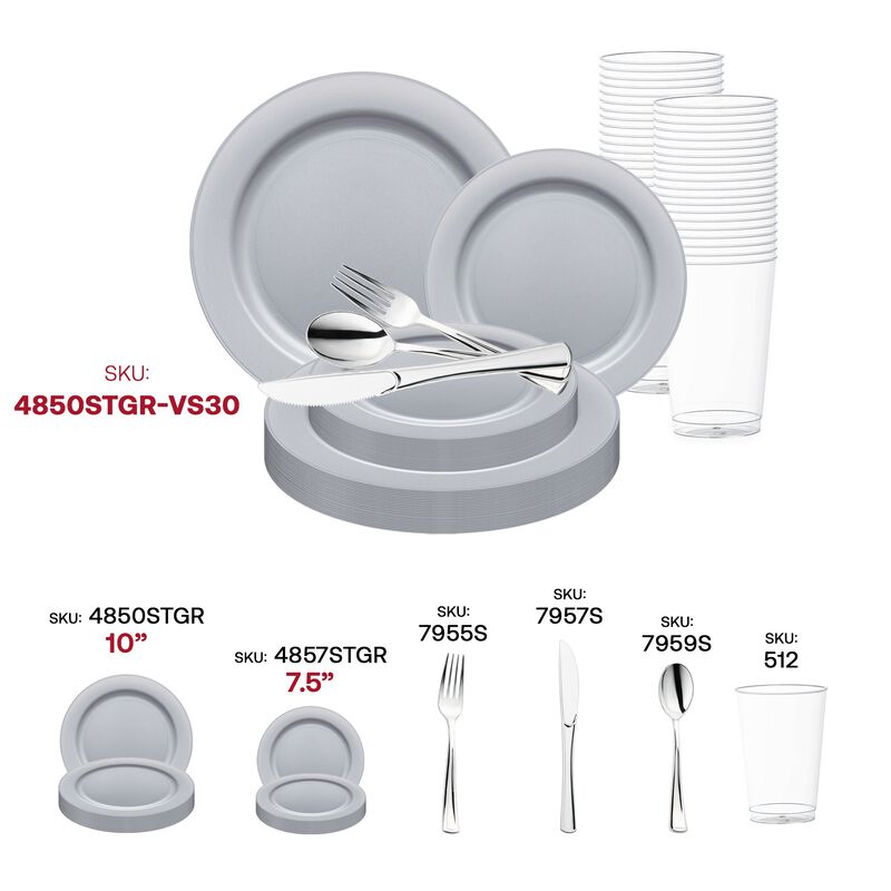 Matte Steel Gray Round Plastic Wedding Value Set (30 Sets) image number 5