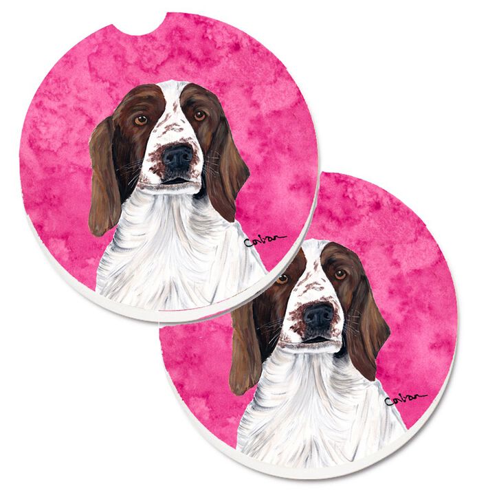 Caroline's Treasures Pink Springer Spaniel Set of 2 Cup Holder Car Coasters SC9131PKCARC, 2.56, Multicolor