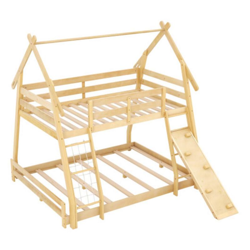 Activity Bunk Bed for Kids with Climbing Nets, Ramp, and Wooden Construction