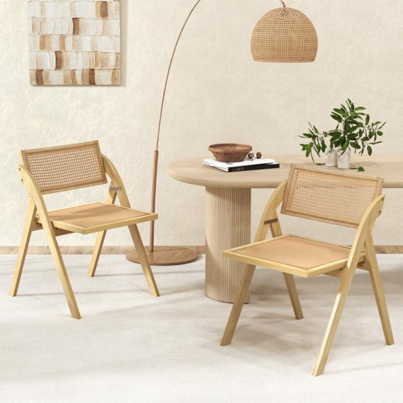 Hivvago Foldable Dining Chairs Set of 2 with Woven Rattan Backrest