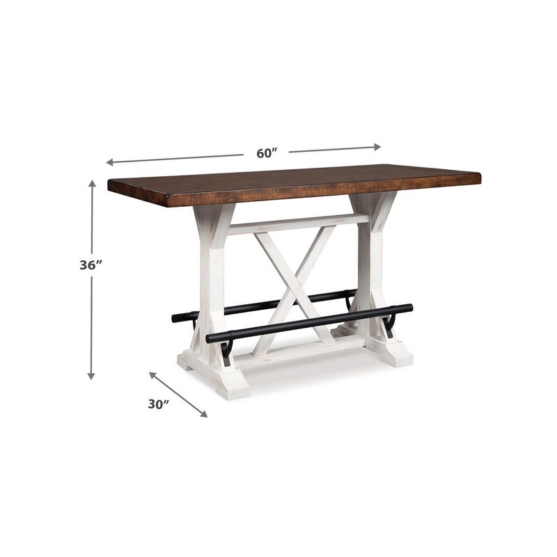 Becy Counter Height Dining Table, 60 Inch, White and Brown Pine Wood image number 4
